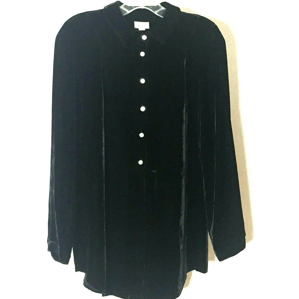 J Jill Women's Sweater Black Collar Button Up Long Sleeve Collared Silk Sz Small